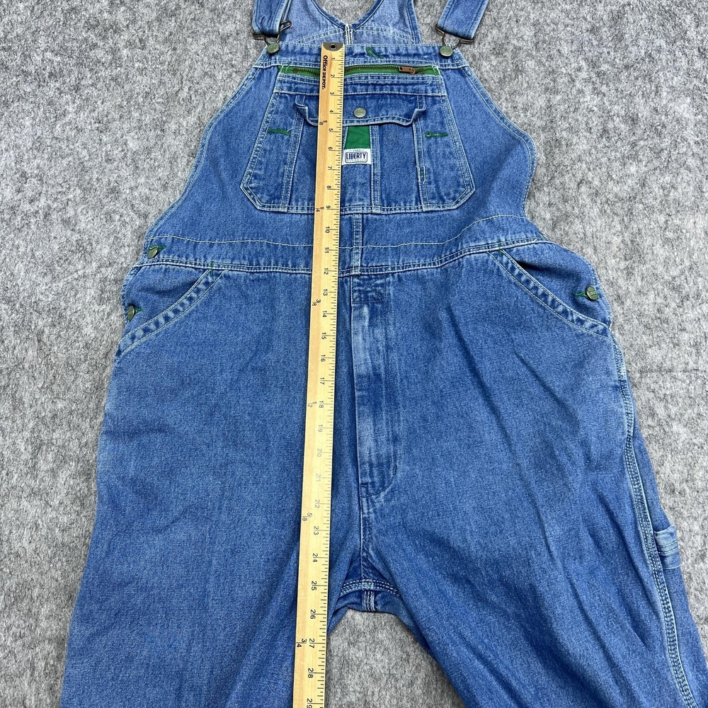 Liberty Denim Bib Overalls Mens 40x27 Blue Carpenter Zipper Bib Pocket Hammer - Picture 10 of 15